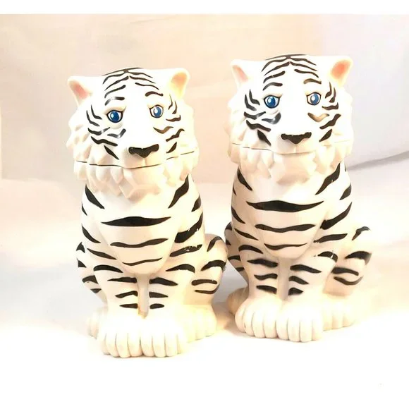 Ringling Bros Barnum & Bailey Circus WHITE TIGER Lidded Stein Mug Cup 2 set