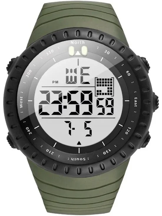 Men's Green White Analog Quartz Sports Outdoor Waterproof Military Digital Watch