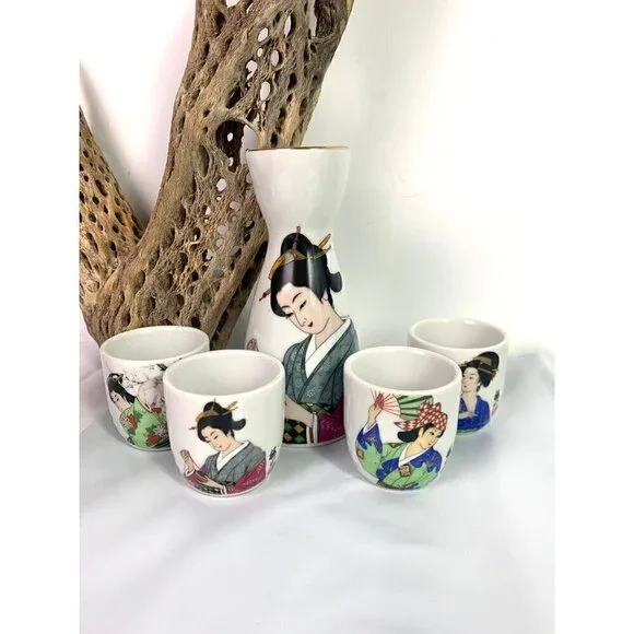 Vintage Ochoko Tokkuri HEISEI Japanese Sake 5pc Set