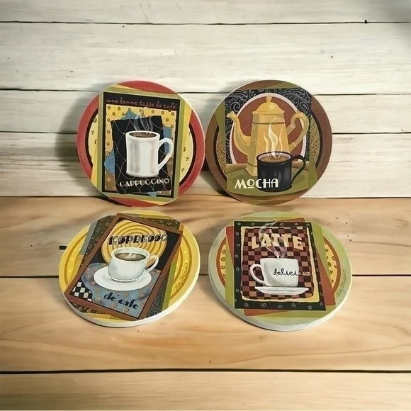 Thirstystone 4Piece Sandstone Coaster Set 4.25 Natural Absorbent Cork Bottom New