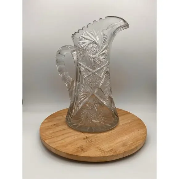 FABULOUS AMERICAN BRILLIANT PERIOD: CUT GLASS EWER/PITCHER/JUG: ABP Chiseled