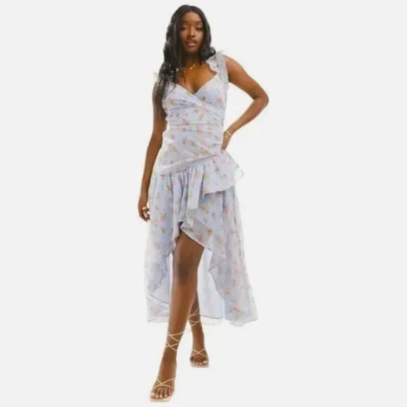 NWT Abercrombie & Fitch Ruffle Asymmetric Floral Maxi Dress S Fairycore Romantic