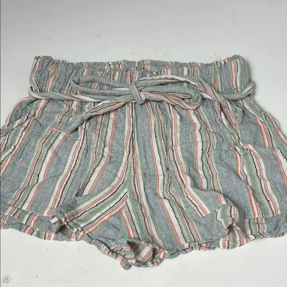 Planet Gold Medium Striped Elastic Waist Pull On Multi Color Tie Waist Shorts