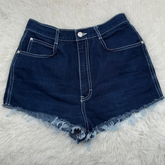 Vintage Gitano Denim Hot Shorts Frayed Hem High Waist 90s Y2K Size 25 Jorts