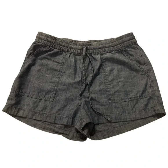 J.Crew Chambray Shorts Small Blue Re-imagined Cotton Drawstring‎ Patch Pockets