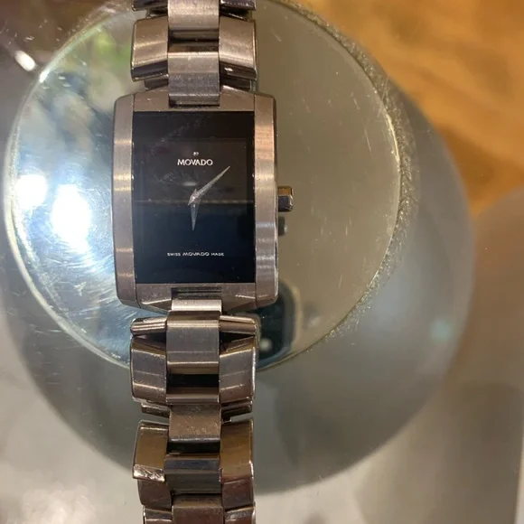 Movado Men's Eliro Rectangle Black Dial Stainless Steel Bracelet Watch 0…