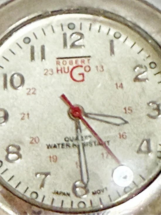Vintage Robert Hugo Quartz Watch Men Silver Military Dial Japan Movt Analog