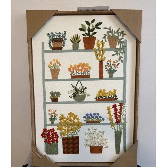New BP Home Woven Embroidered Textile Wall Art Garden Shelfs Home Decor 26 X 17