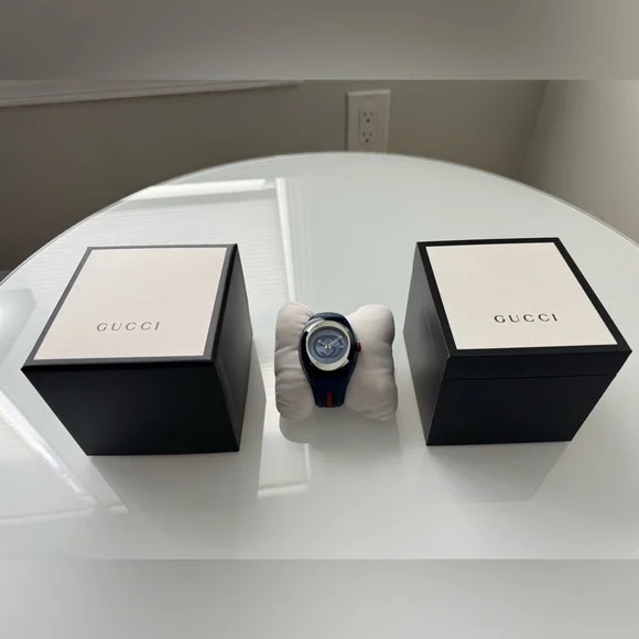 Gucci Swiss Made Stainless Steel Blue & Rubber Sport Watch NWT Boxed Monogram
