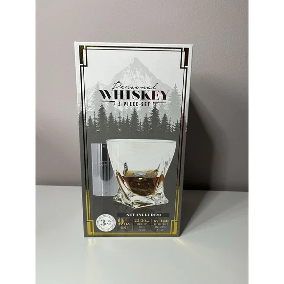 Personal Whiskey 3 Piece Gift Set Glass, Jigger, Ice Ball Barware Whiskey Lover