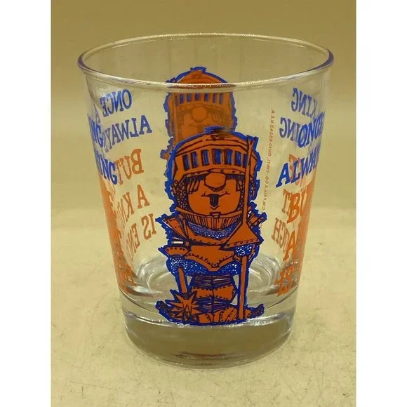 1976 Novelty Rocks Cocktail Glass Once a King/Knight C.M. Paula 4.5”