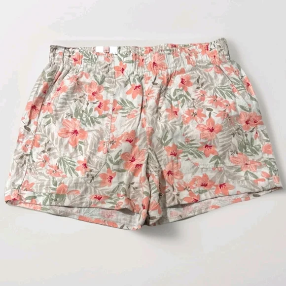 NWT‎ Briggs Ladies’ Linen Blend Short, Pink floral M XXL