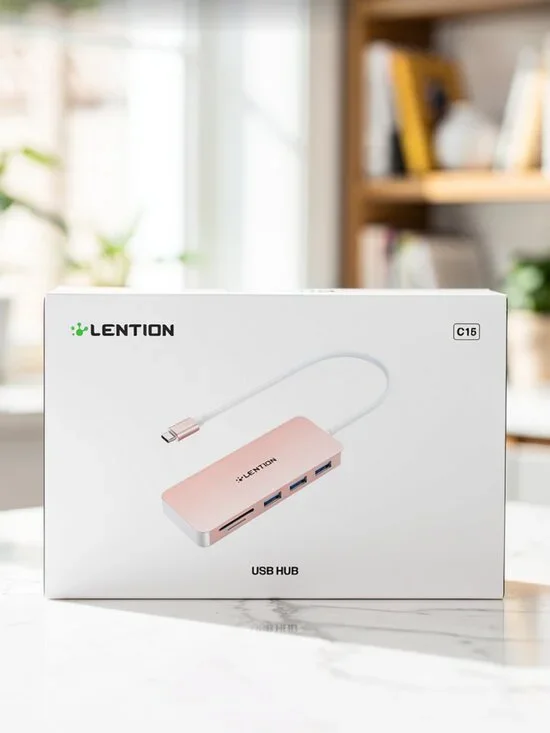 LENTION Pink USB-C Hub 4-Port Multi USB Adapter