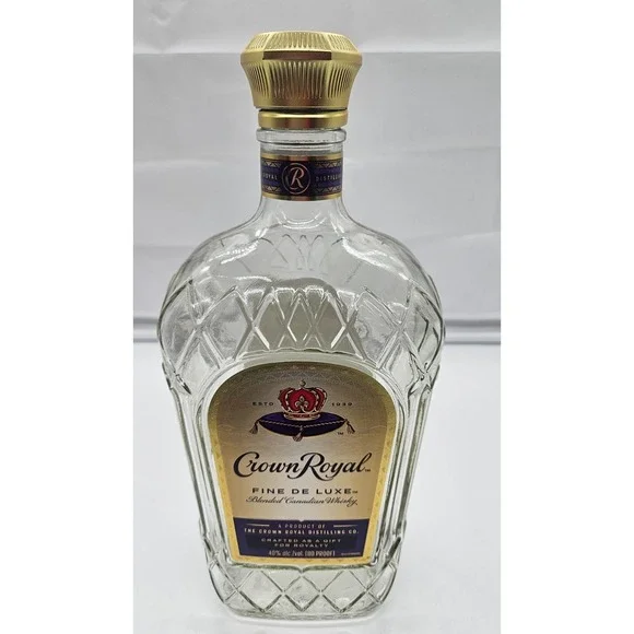 Crown‎ Royal Fine De Luxe Empty 1.75L Glass Bottle with Gold Cap Bar Decor DIY