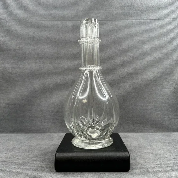 Vintage Clear Glass 4 Chamber Decanter Ribbed Neck Pinched Glass Carafe Cruet