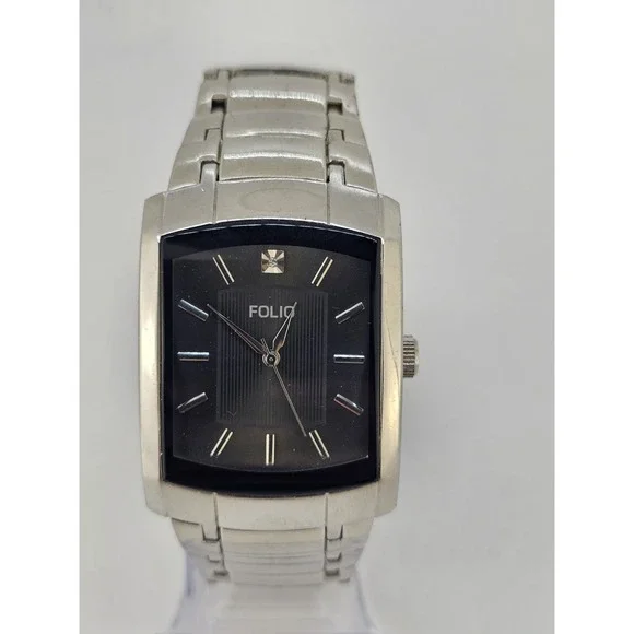 Folio Men's Diamond Watch 35MM Black Dial Gray Bracelet Band 7
