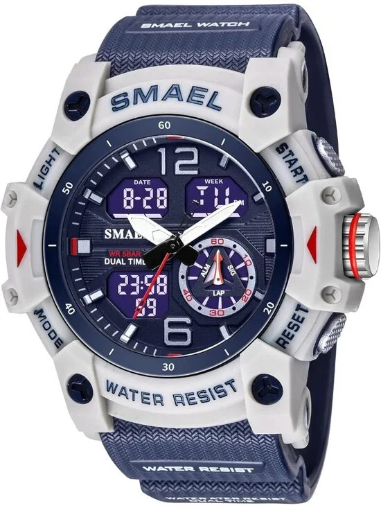 Men Dark Blue Analog Quartz S-Shock Waterproof Outdoor Sports LED Digital Watch