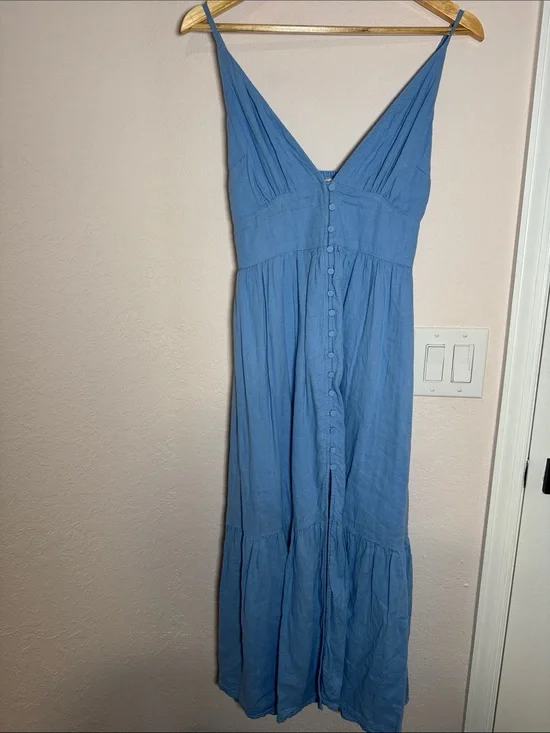 Abercrombie & Fitch Blue Linen Maxi Button-Front Sundress Size: SP