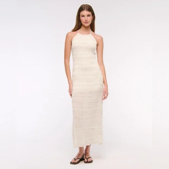 Abercrombie Fitch Beige Halter Maxi Dress Large NWT