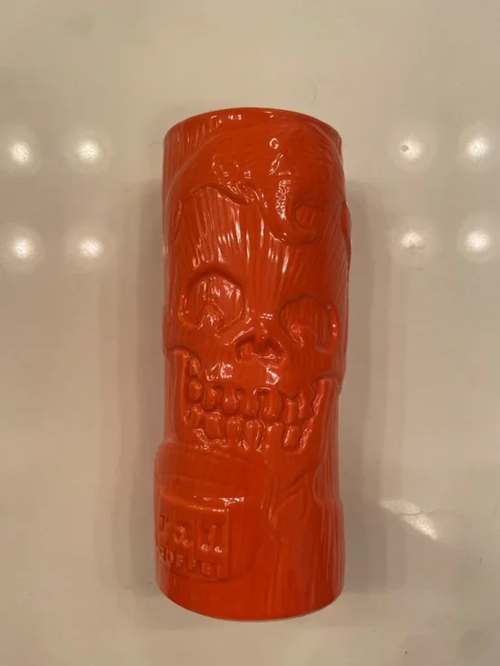 Rad Coffee Tiki Mug Logo Skeleton Sipper Grin Orange Skateboarding Horror Spooky