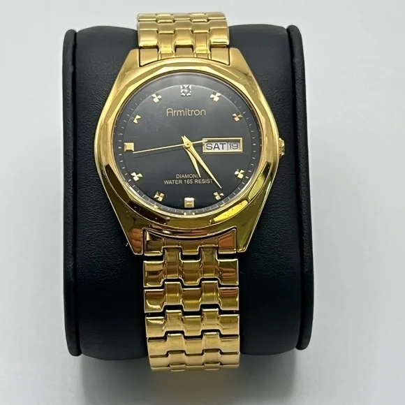 ARMITRON Gold and Black Diamond Mens Watch Working