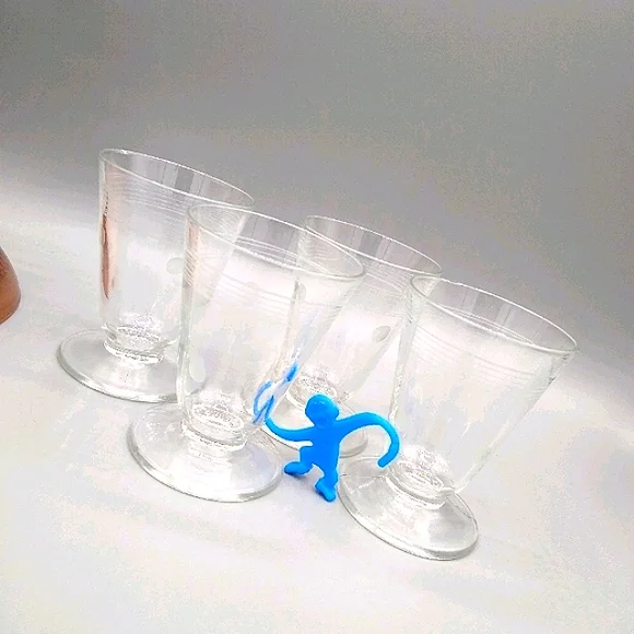 Etched Frosted Polka Dot Footed Stemless Aperitif Sherry Glasses MCM Vin…