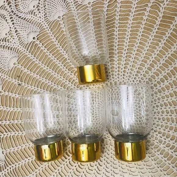 Guilia Gold  Whisky 🥃 Clear Glass Gold Paint Ring Vase  Danish Design Set Of 4
