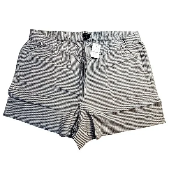 J. Crew Striped Linen Womens Shorts Size XXL Elastic Waist Pockets Lightweight