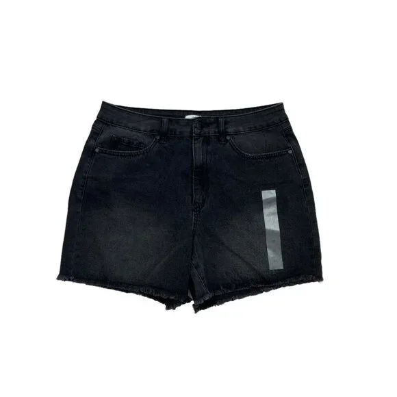 New DIP Jean Shorts Womens Size 12 Black High Rise Mom Jorts Raw Hem Cut Off