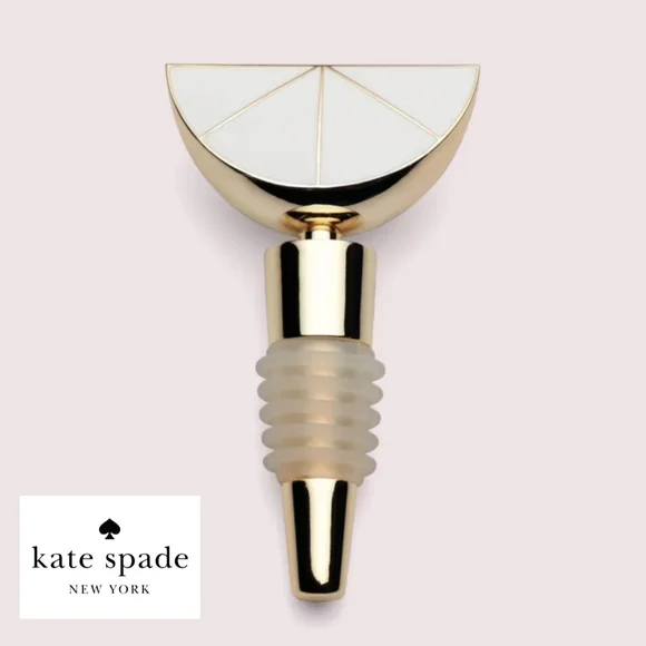 NWT kate spade 'Park Circle' Gold & White Lemon Wedge Prosecco Wine Bottle Stop