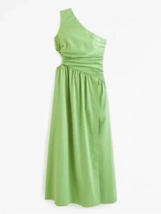 Abercrombie & Fitch One Shoulder Cutout Maxi Dress Green Cocktail Sz Medium NWOT