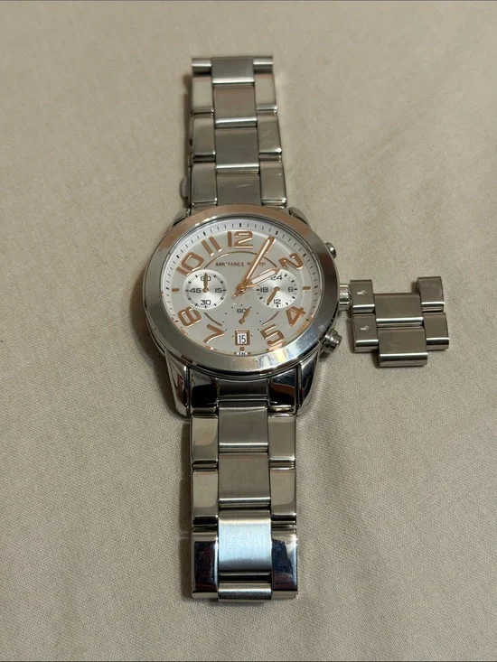 Michael Kors Silver Watch with Rose Gold Accents