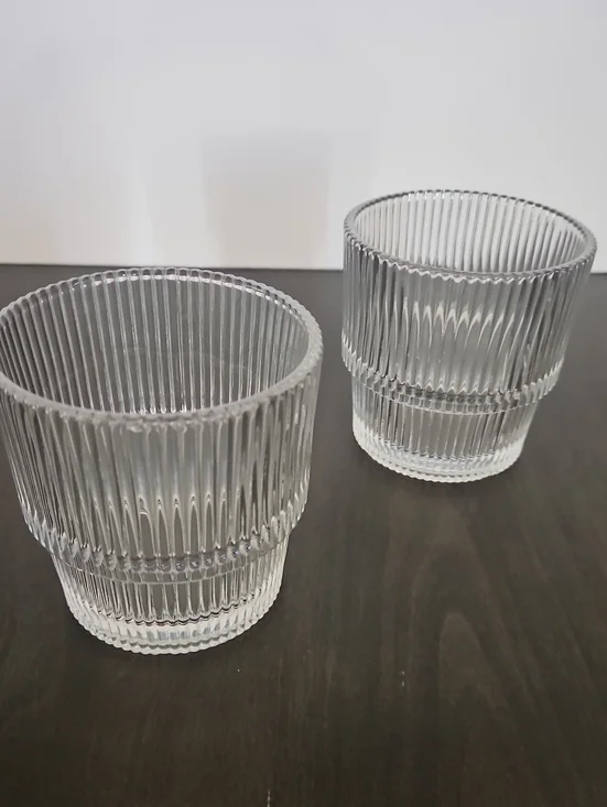 Crate&Barrel Set Of 2 Atwell 11-Oz. Stackable Ribbed Double Old Fashioned Glass