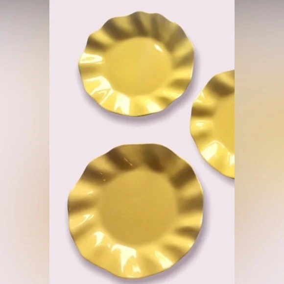 Crate&Barrel Two (2) Large Yellow Dinner Plates 12”