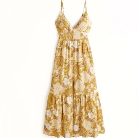 Abercrombie & Fitch Yellow Floral Button-Through Maxi Dress Yellow Sz Small