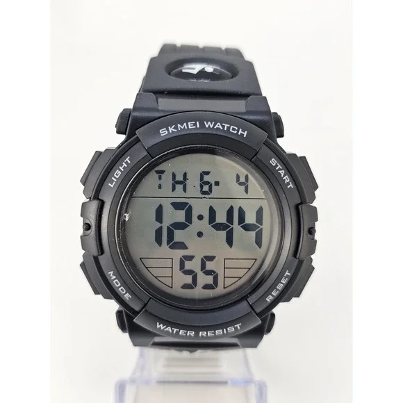 Men's Sports Digital Watch 50MM Black Plastic Bands Working Light Alarm