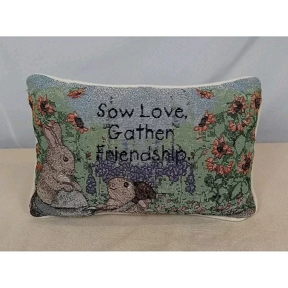 VTG Garden Tapestry Throw Pillow Sow‎ Love Gather Friendship Floral Bunny Rabbit