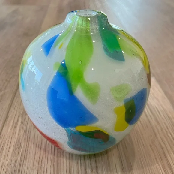 CRATE & BARREL Multicolor Hand Blown Art Glass Ziggy Bud Vase