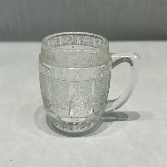 Vtg Barrel Shot Glass Toothpick Holder Mini Clear MCM Keg Beer Mug