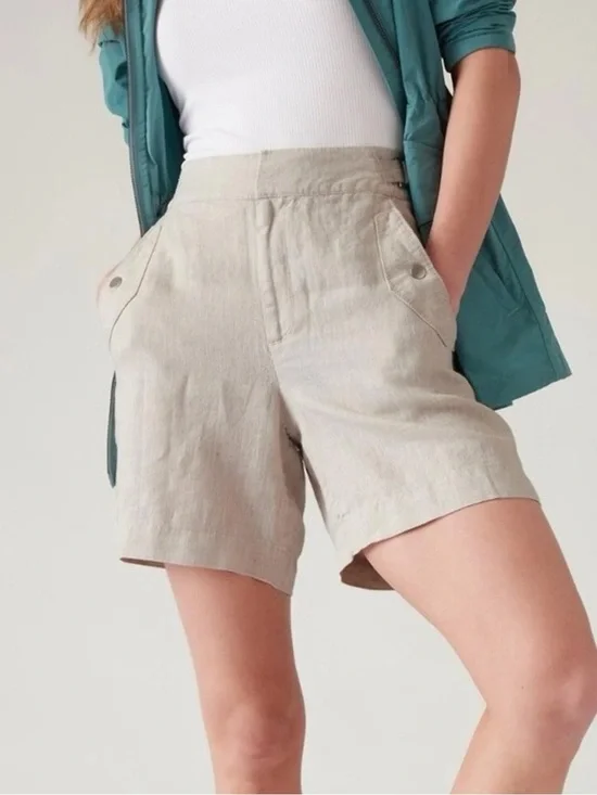 Athleta Voyager 100% Linen Shorts Women's size 8 in Beige