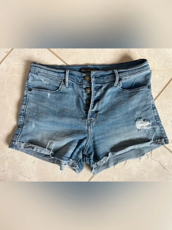 Abercrombie & Fitch Distressed Denim Cutoff Shorts Medium Wash Button Size 27