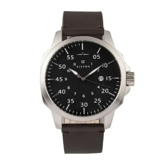 NWB Elevon Hughes Silver Brown Watch Leather Band