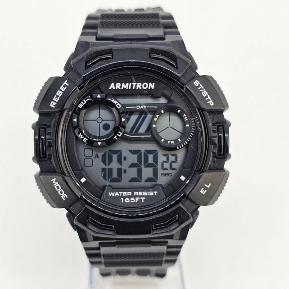 Armitron Pro Sport Digital Watch Men 48MM Day Light Black Plastic Bands Working