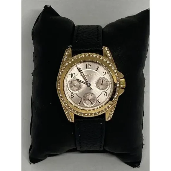 Michael Kors Blair MK6175 Women's Black Leather Analog Quartz Dial Watch EY674
