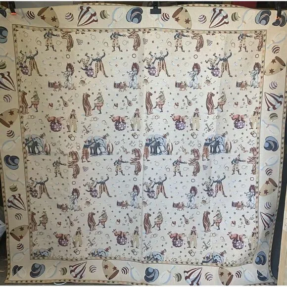 Metrax Vintage Clown Circus Bear Elephant Tan Tapestry quilt Large‎ unique