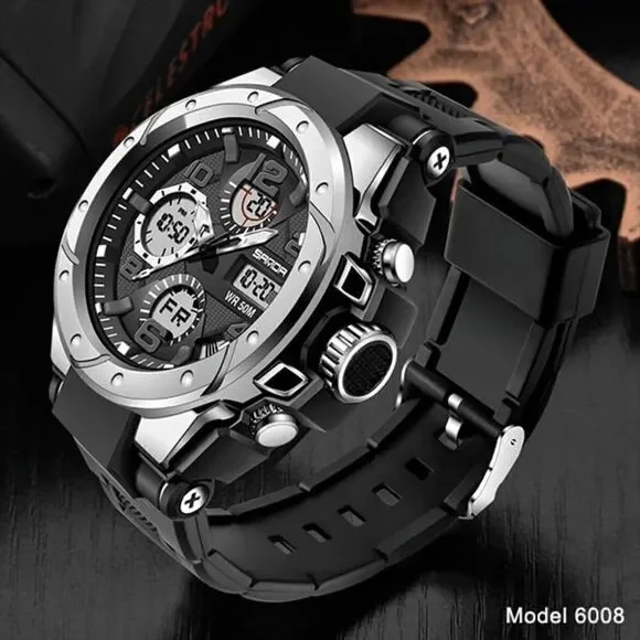 BLACK SILVER STAINLESS STEEL MILITARY SPORT WATERPROOF QUARTZ WRISTWATCH