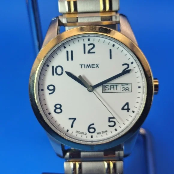 Vintage‎ 2014 Timex Indiglo Day-Date 35mm Mens Quartz Two Tone Dress Watch