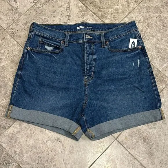 Old Navy Sky High Button Fly Cuffed Jean Short Size 14 NEW 5” Inseam