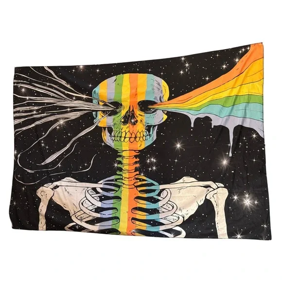 Psychedelic Skeleton Rainbow Prism Tapestry Wall Hanging Celestial 39
