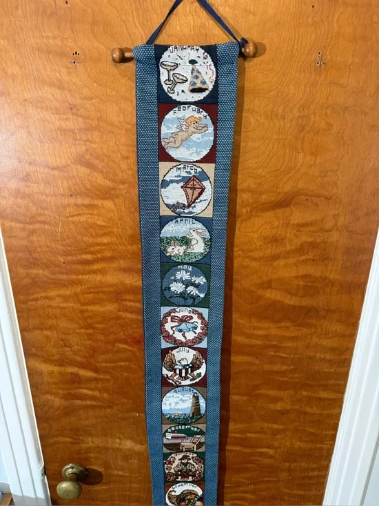 Vintage Long Narrow Tapestry with Months of Year Wall Door Hanging - 35 x 4